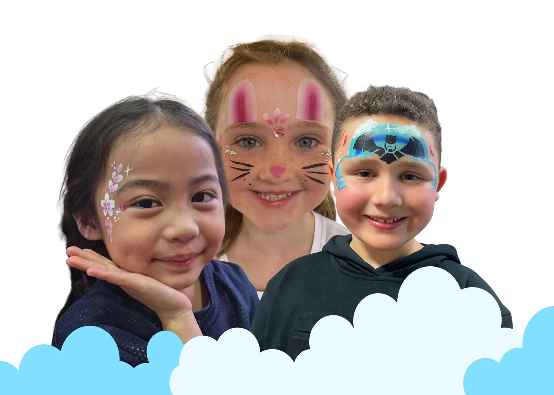 Three happy children with face paint